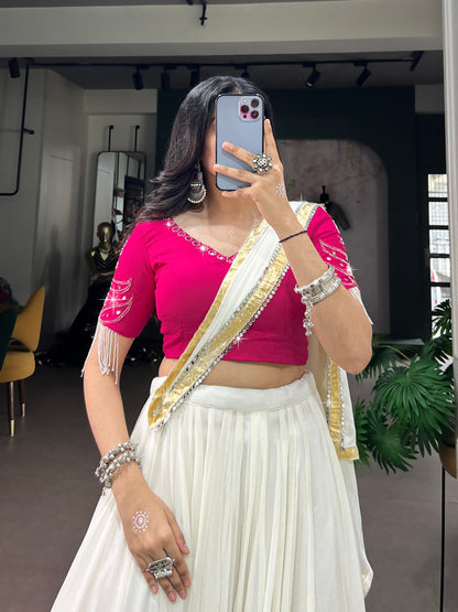 RangBhoomi Navratri Special Embellished Lehenga Choli with Mirror Work and Tassels