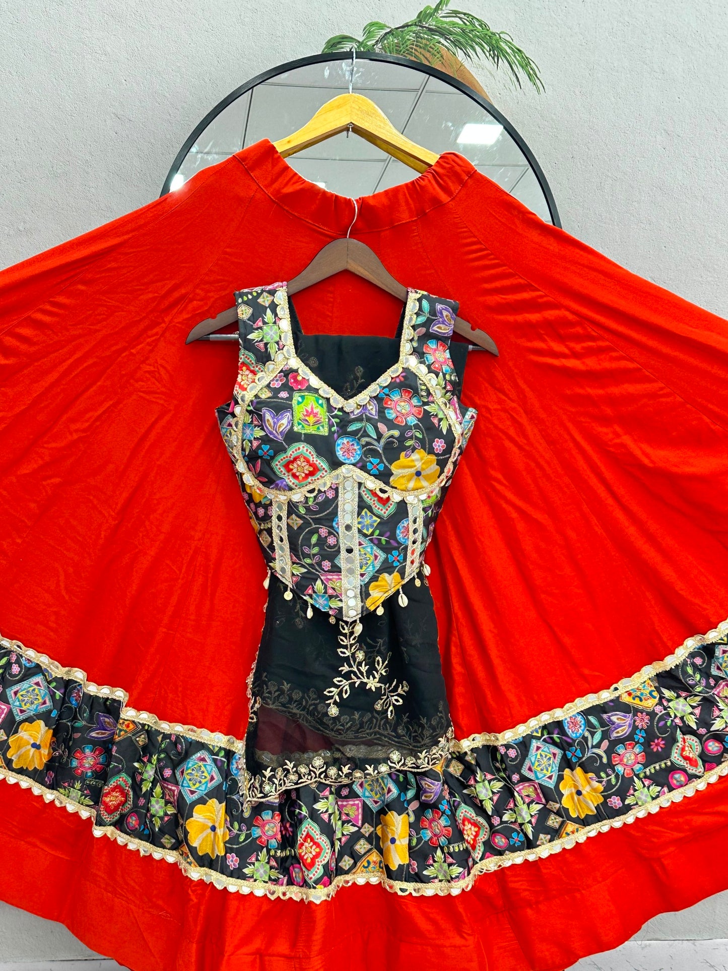 RangBhoomi Tapi-338 Big Flair 6 Meter Pure Cotton Lehenga Choli — Silk Choli, Fox Georgette Dupatta