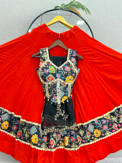 RangBhoomi Tapi-338 Big Flair 6 Meter Pure Cotton Lehenga Choli — Silk Choli, Fox Georgette Dupatta