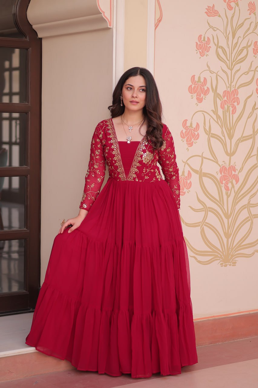 Premium Sequined & Zari Embroidered Gown - Shop Now