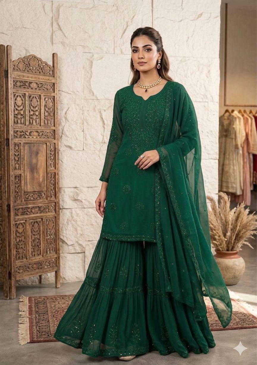 Elegant Designer Sequence Embroidered Sarara Set Perfect for Parties and Weddings