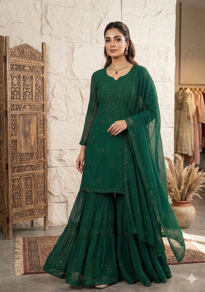 Elegant Designer Sequence Embroidered Sarara Set Perfect for Parties and Weddings
