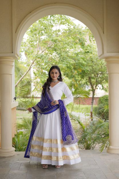 RangBhoomi Navratri Gown & Dupatta Collection 2026 – Full-Sleeve V-Neck Reyon Gown with Georgette Dupatta