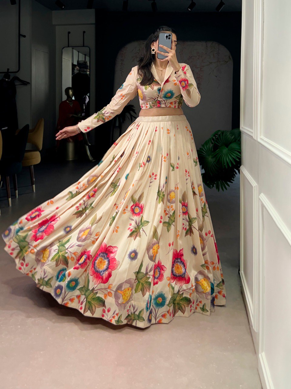 RangBhoomi Elegant Floral Print Tasar Silk Co-ord Lehenga Set