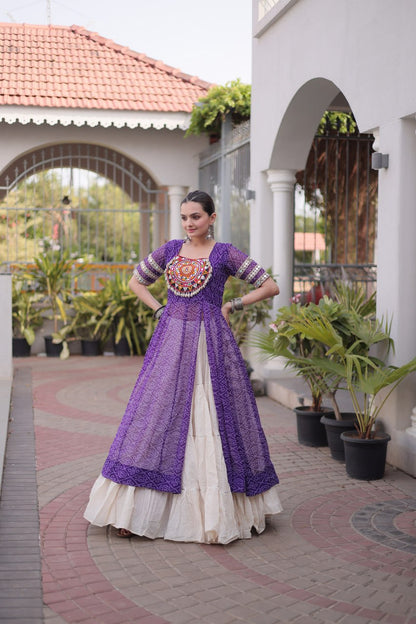 RangBhoomi Navratri 2026 Bandhani Lehenga Set — Full-Stitched Kora Cotton Lehenga with Faux Georgette Kurti