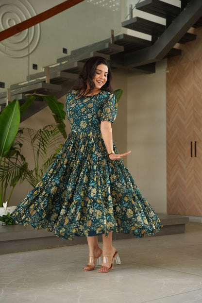 Premium Fully Flared Printed Georgette Gown