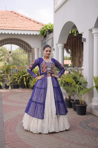 RangBhoomi Kora Cotton Lehenga & Faux Georgette Kurti Set - Full-Stitched, Frilled Lehenga, Laheriya Print Kurti
