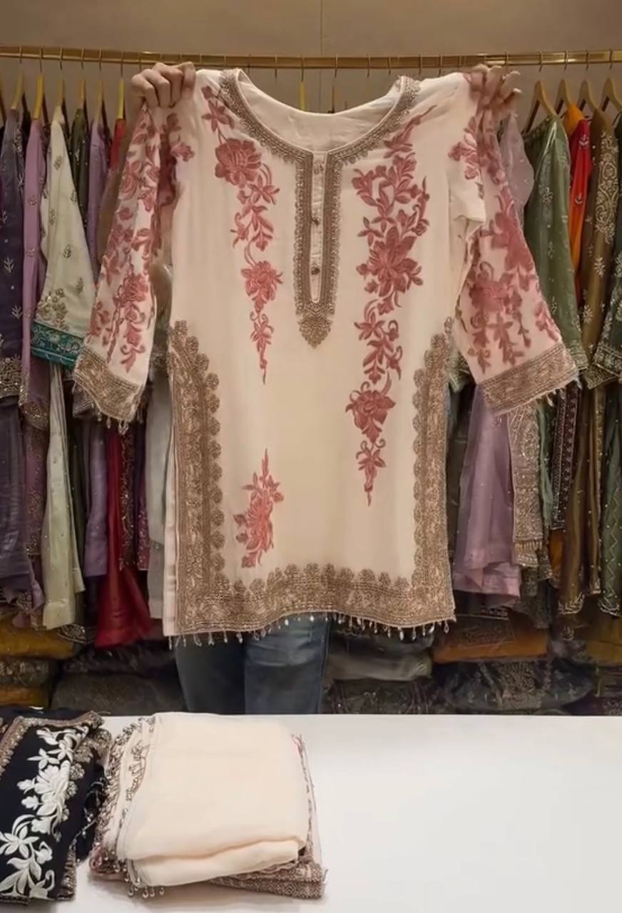 RangBhoomi Designer Party Wear Heavy Star Georgette Top, Plazzo & Dupatta Set