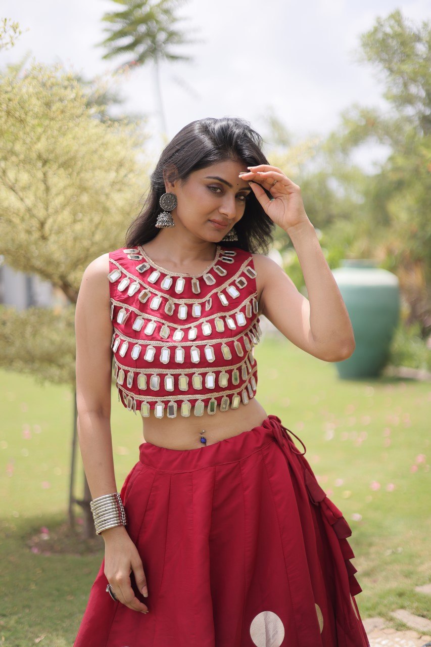 RangBhoomi Navratri Roman-Silk Lehenga Choli Set — Full-Stitched Festive Ensemble