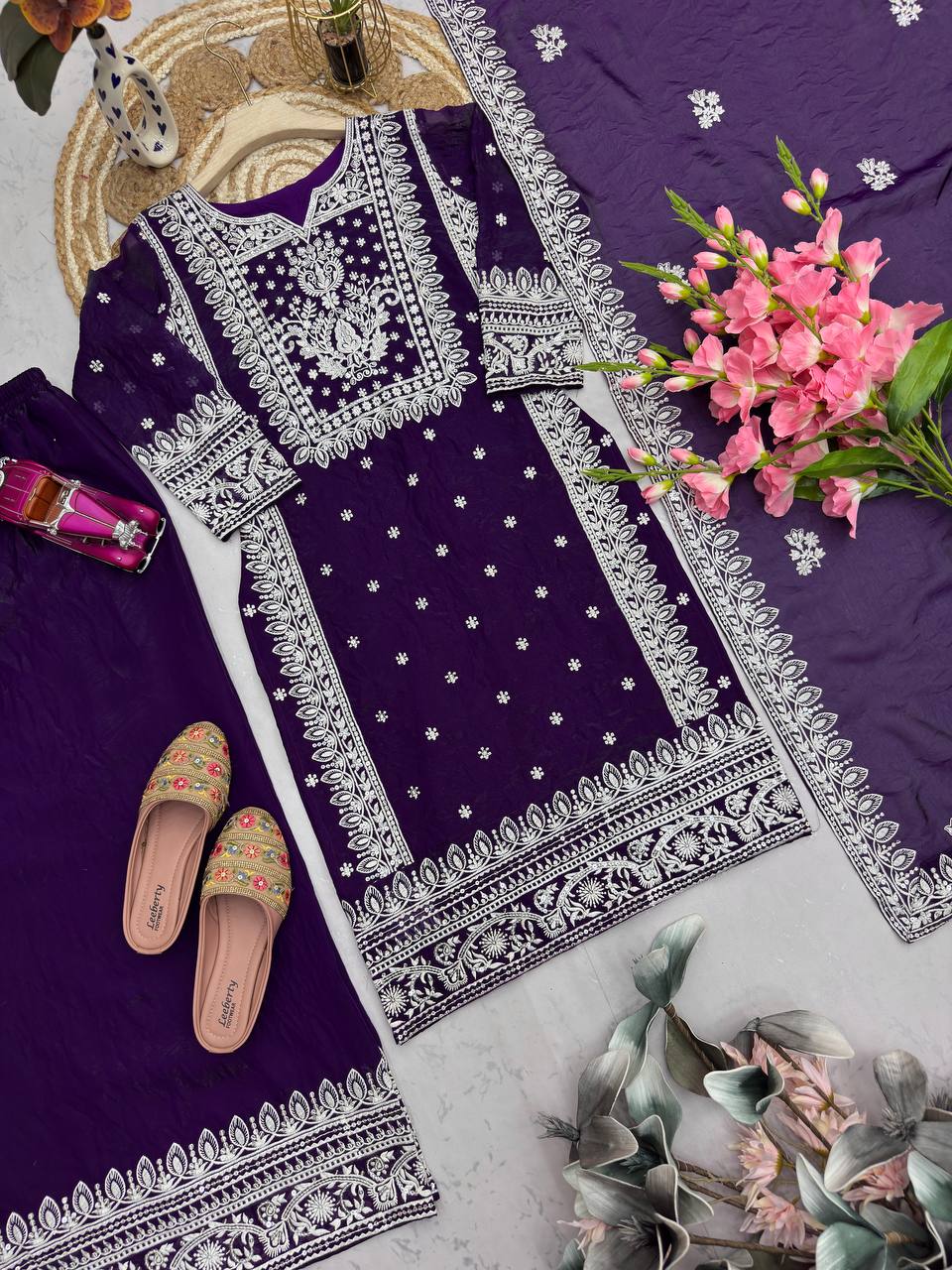 RangBhoomi Designer Party Wear Collection – Elegant Heavy Fandy Silk Ensemble with Embroidered Cotton Threads and Sequins