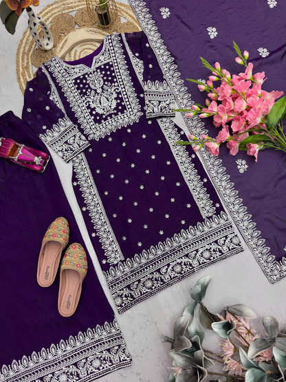 RangBhoomi Designer Party Wear Collection – Elegant Heavy Fandy Silk Ensemble with Embroidered Cotton Threads and Sequins