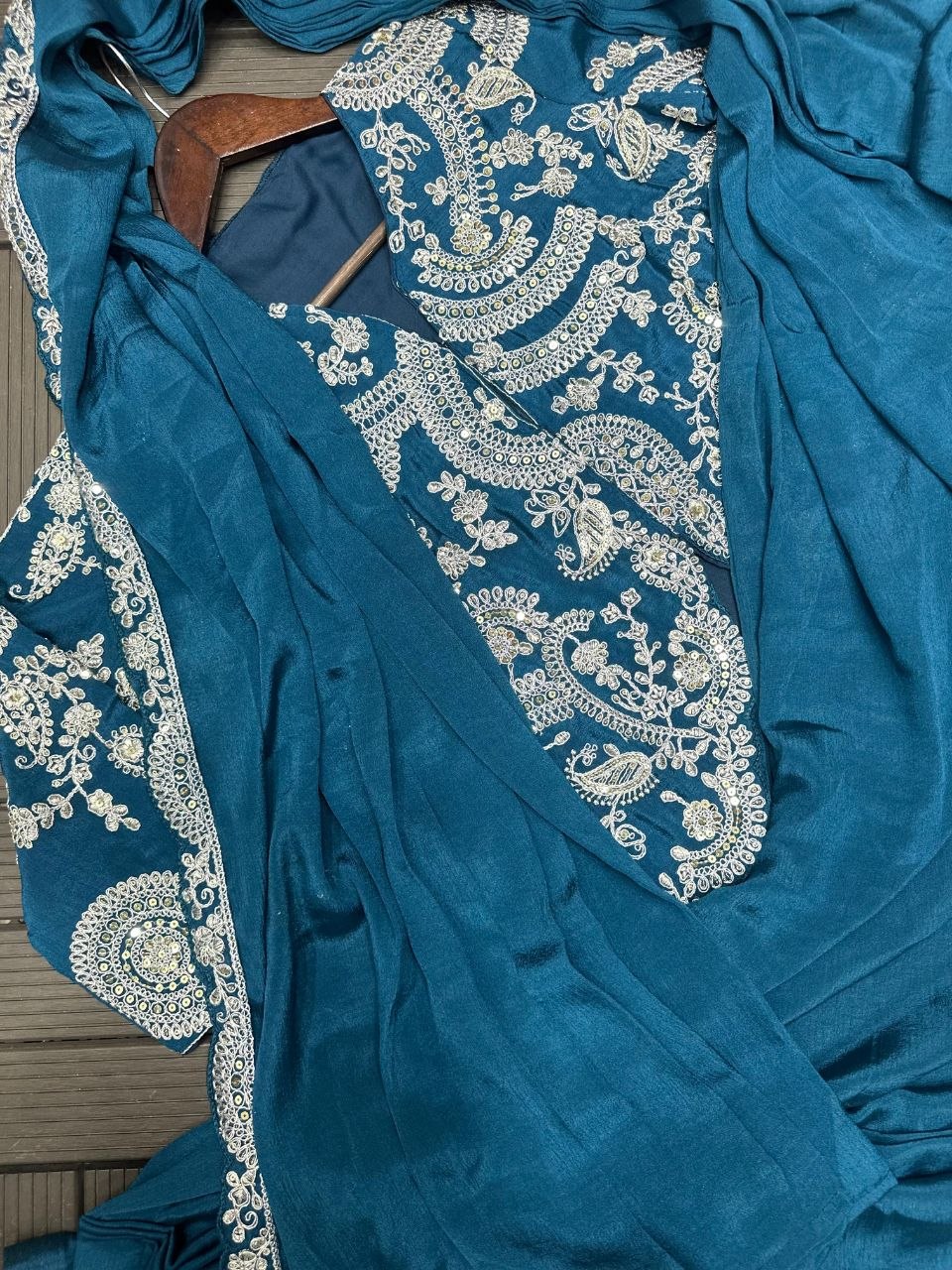 Elegant Ready-to-Wear Saree with Full Embroidered Sequined Jacket in Luxurious Heavy Chinon Fabric