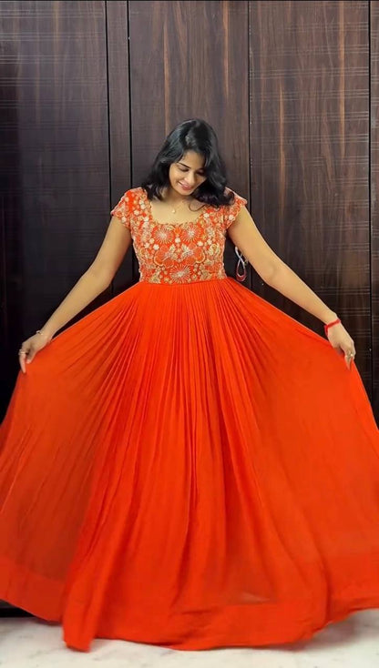 RangBhoomi Maggam Work Georgette Silk Gown with Kalamkari Dupatta — Festive Elegance