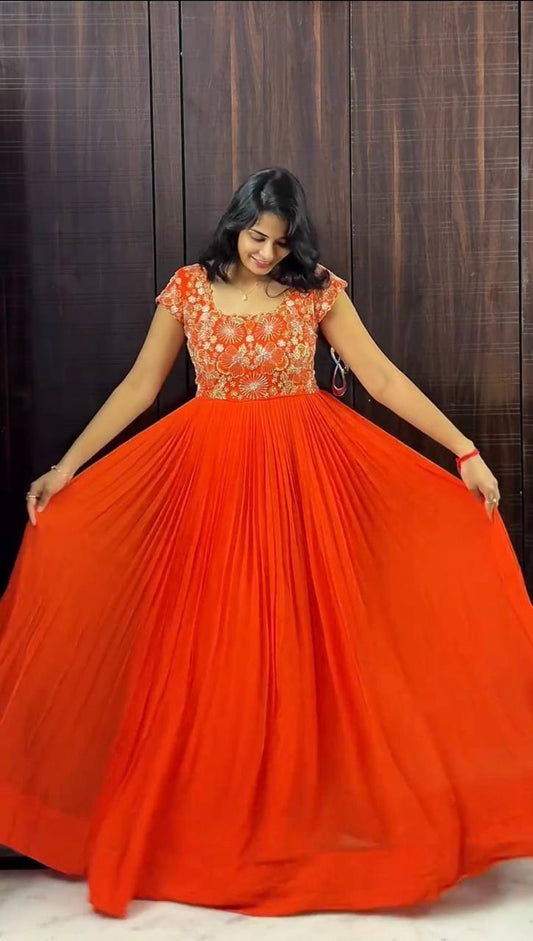 RangBhoomi Maggam Work Georgette Silk Gown with Kalamkari Dupatta — Festive Elegance