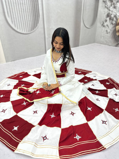 RangBhoomi Navratri Special Pure Cotton Lehenga Choli with Heavy Mirror & Gotapatti Work (Full-Stitched, 6m Flair)