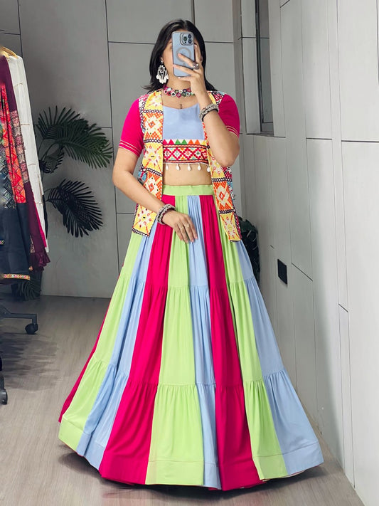 RangBhoomi Multicolor Mirror-Work Lehenga Choli Set — Festive Navratri Garba Ensemble