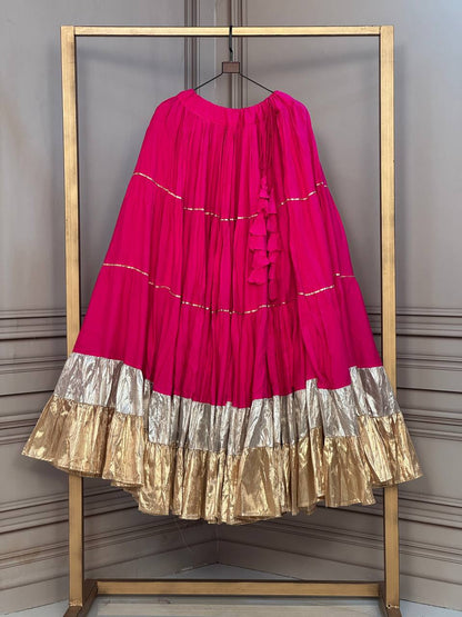 RangBhoomi Navratri 2026 Full-Stitched Rayon & Lampi Lace Lehenga — 12m Flair, Cotton Inner