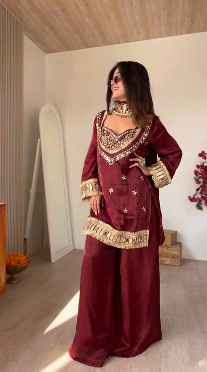 RangBhoomi Women's Fully Stitched Ethnic Wear Set with Fendy Silk and Real Mirror Work