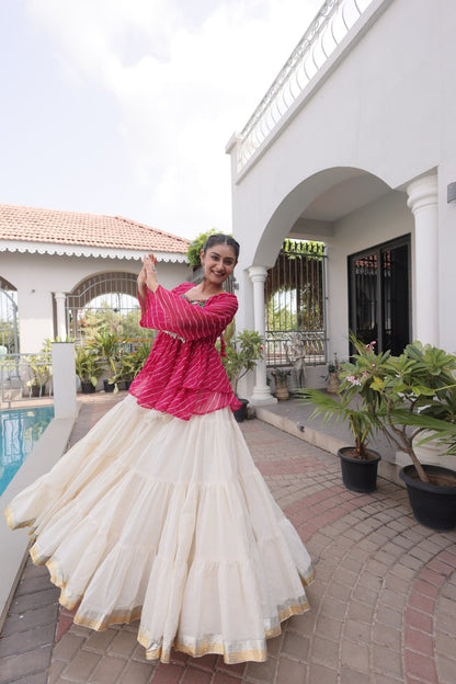 RangBhoomi Navratri Lehenga Choli Set — Kora Cotton Frill with Laheriya Print