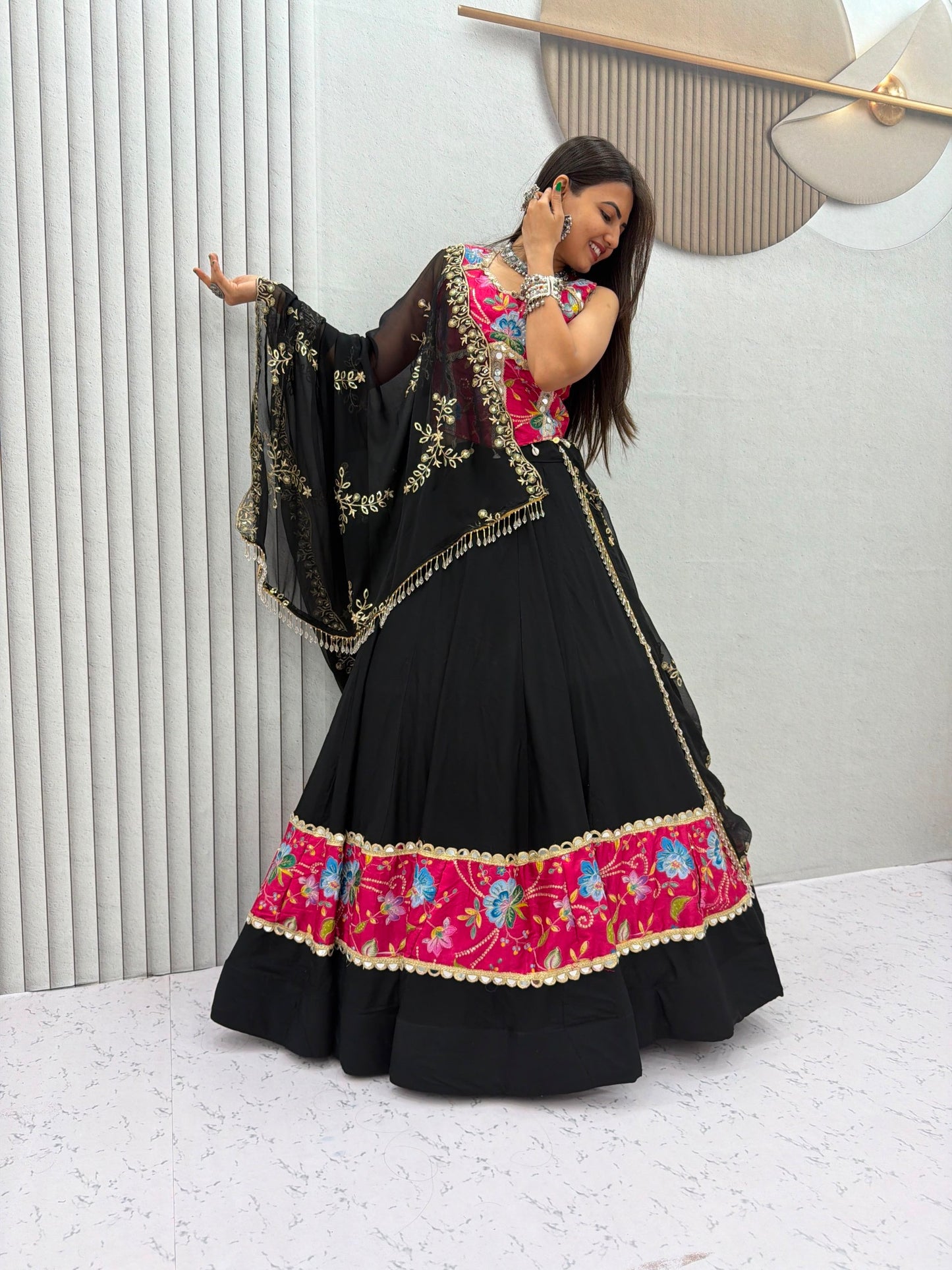 RangBhoomi Tapi-338 Big Flair 6 Meter Pure Cotton Lehenga Choli — Silk Choli, Fox Georgette Dupatta