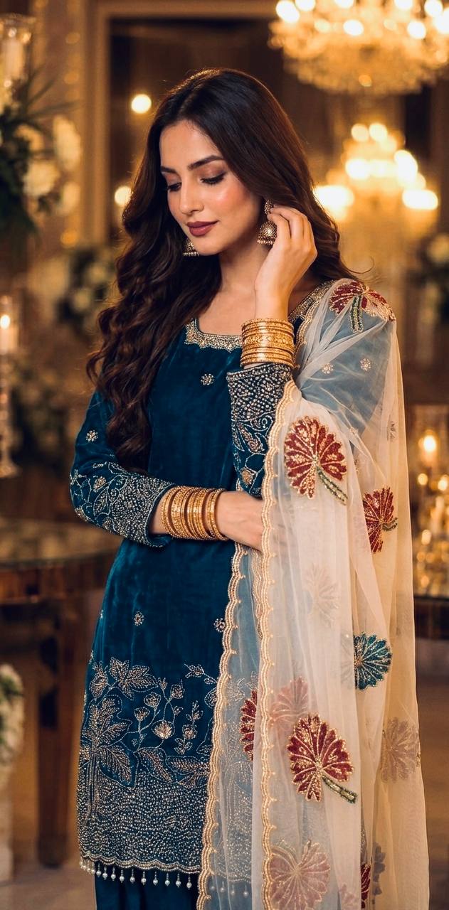 RangBhoomi Designer Party Wear Pur Fendi Silk Top & Farshi Palazzo Set with Dupatta