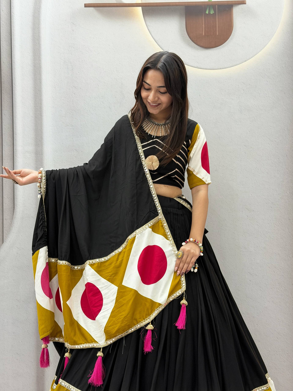 RangBhoomi Navratri Special Pure Cotton Lehenga Choli with Dupatta – 6m Flair, Gota Patti Work
