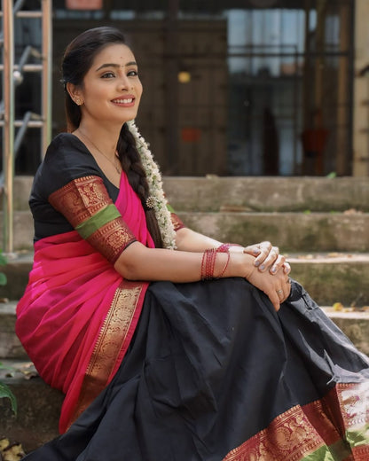 RangBhoomi South Indian Kanjivaram Silk Lehenga Set with Georgette Dupatta and Zari Weaving