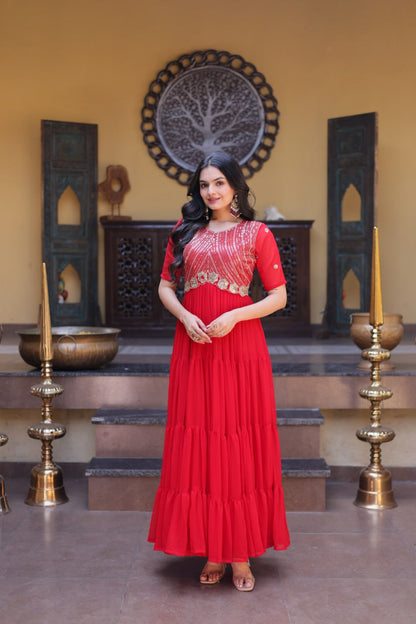 RangBhoomi Premium Designer Ready-to-Wear Gown Collection in Red and Pink