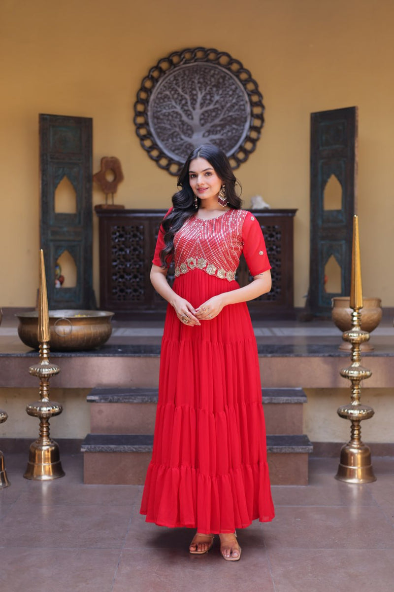 RangBhoomi Premium Designer Ready-to-Wear Gown Collection in Red and Pink