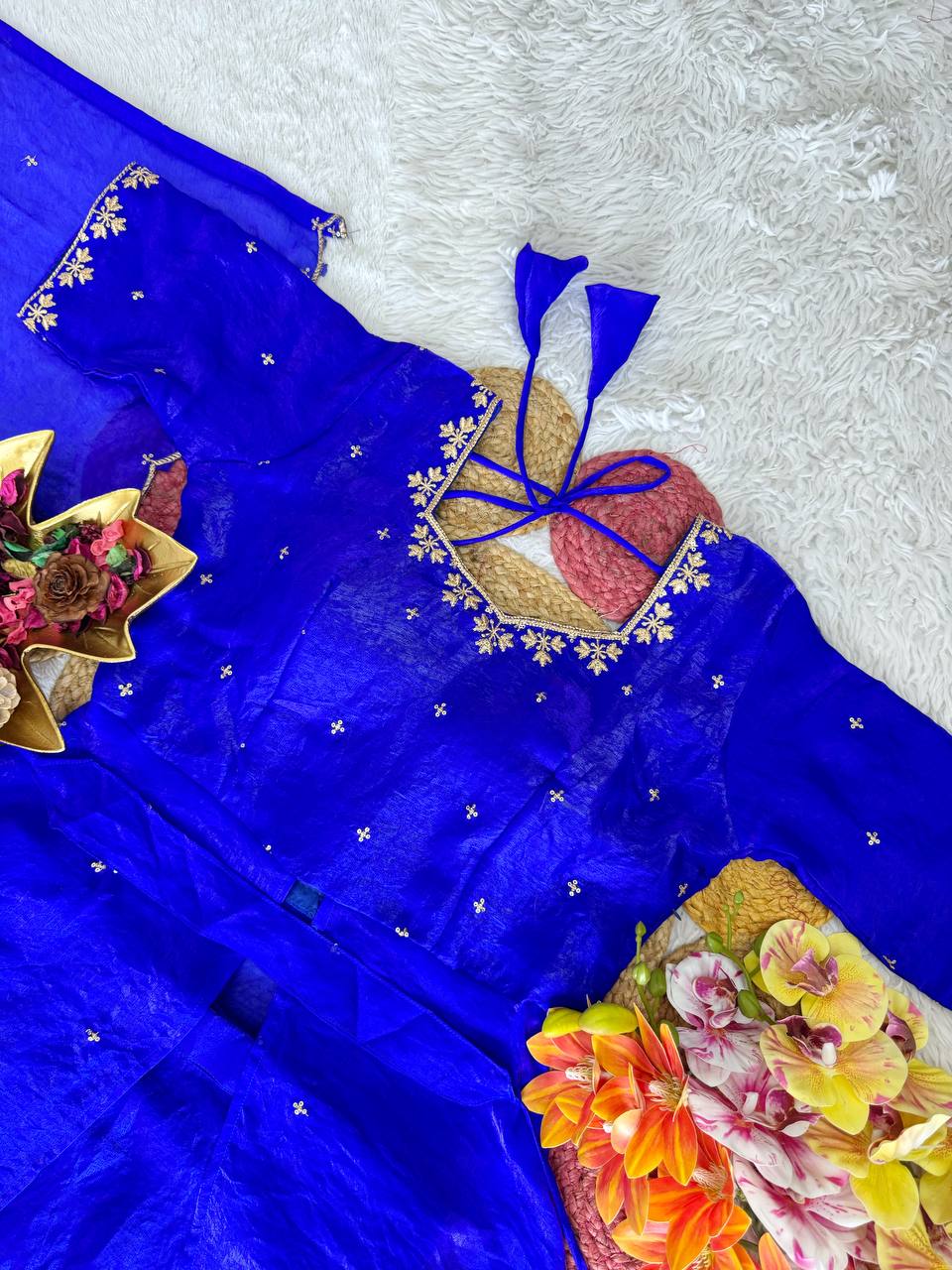 RangBhoomi Heavy Space Silk Double-Frill Lehenga Choli Set — Sequined Embroidery, Ready-to-Ship Rakshabandhan Special