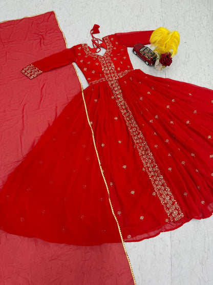 Exclusive Embroidered Fox Georgette Gown with Matching Dupatta