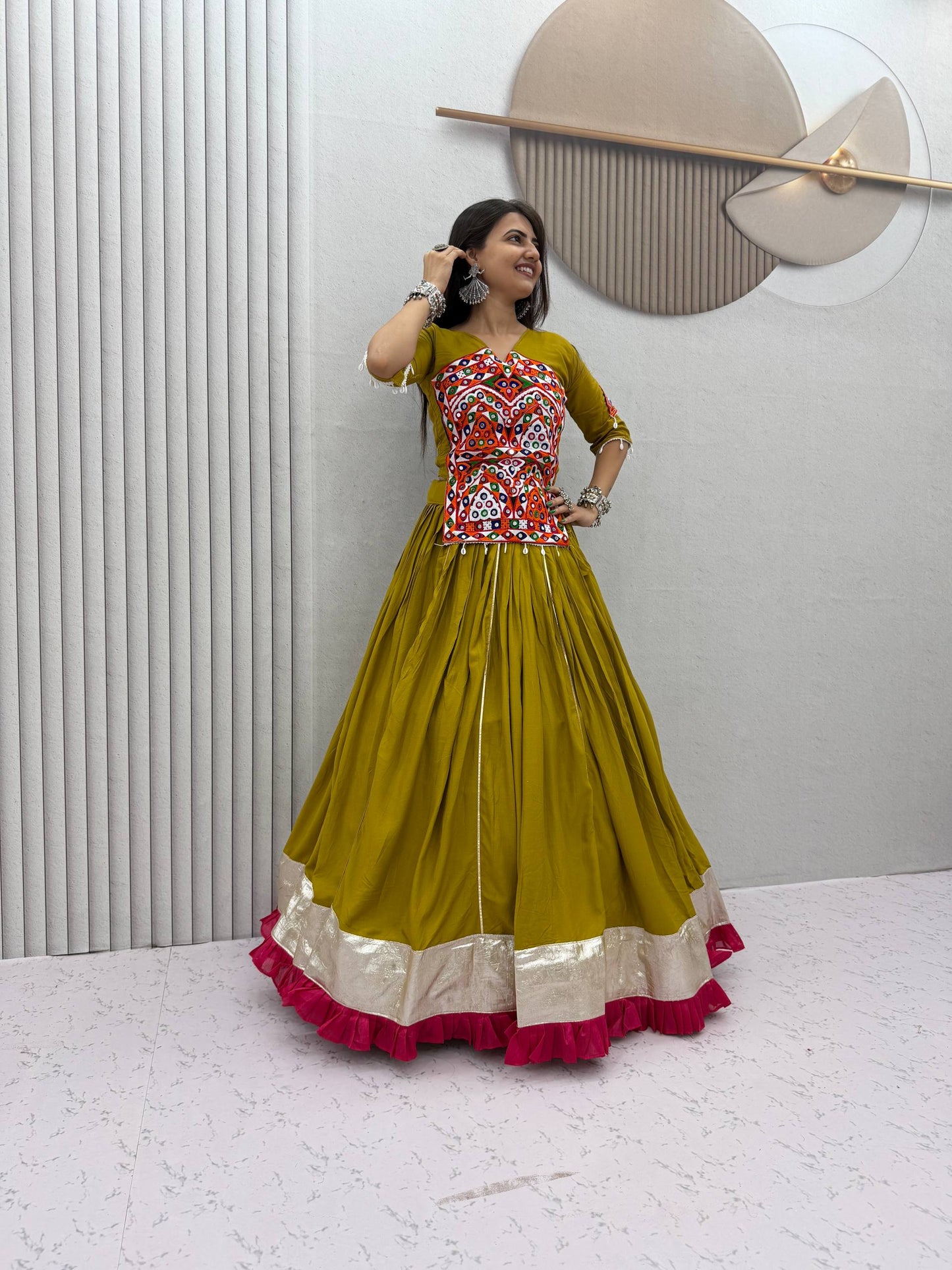 RangBhoomi Navratri Cotton Lehengacholi Set — Kediyu & 6m Flair Lehenga