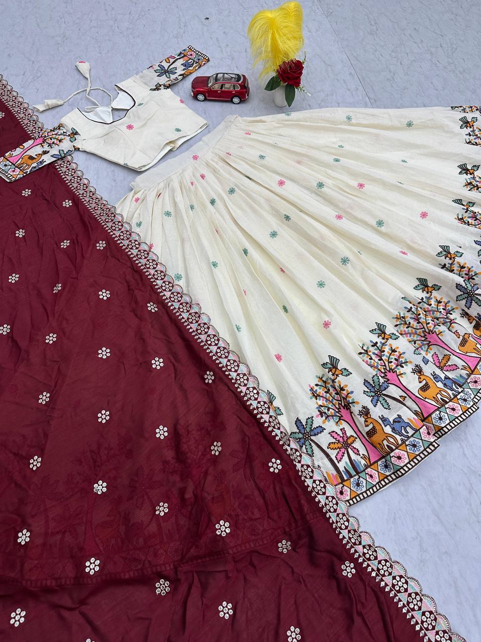 Rangbhoomi Lehenga set, displaying the lehenga, choli, and dupatta with intricate embroidery.