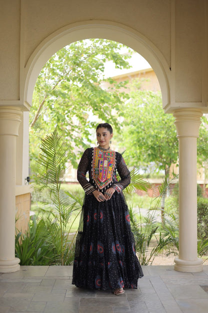 RangBhoomi Bandhani & Kutchi Patchwork Faux Georgette Gown — Navratri Collection 2026
