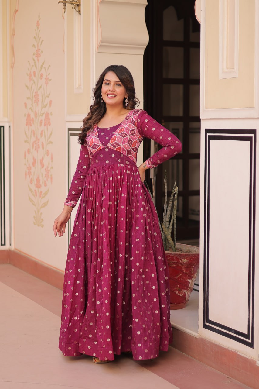 Position Print Choli Design Gown | Indian Ethnic Party Wear