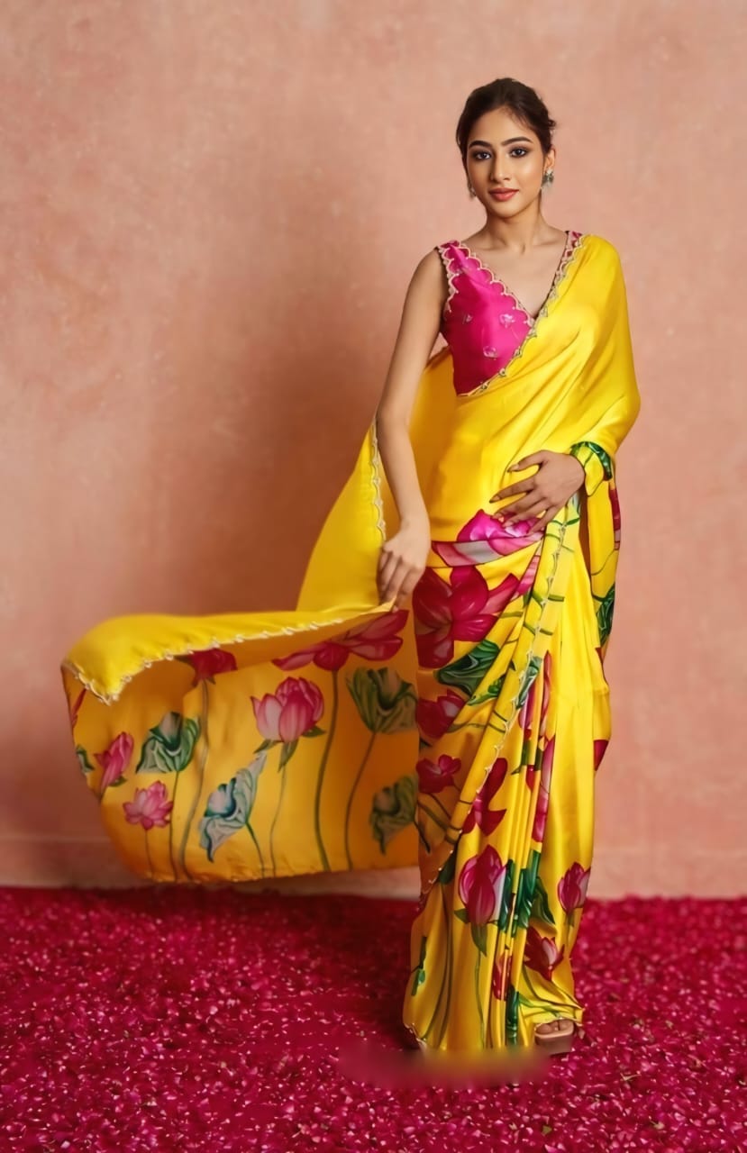 Ready To Wear Organza Silk Saree - Floral Printed