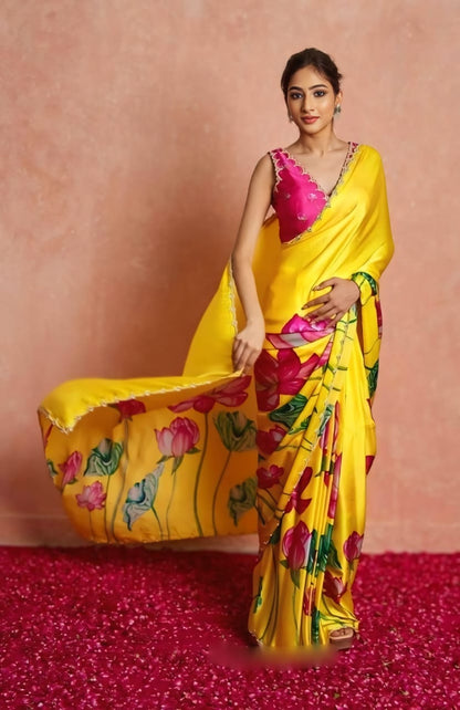 Ready To Wear Organza Silk Saree - Floral Printed