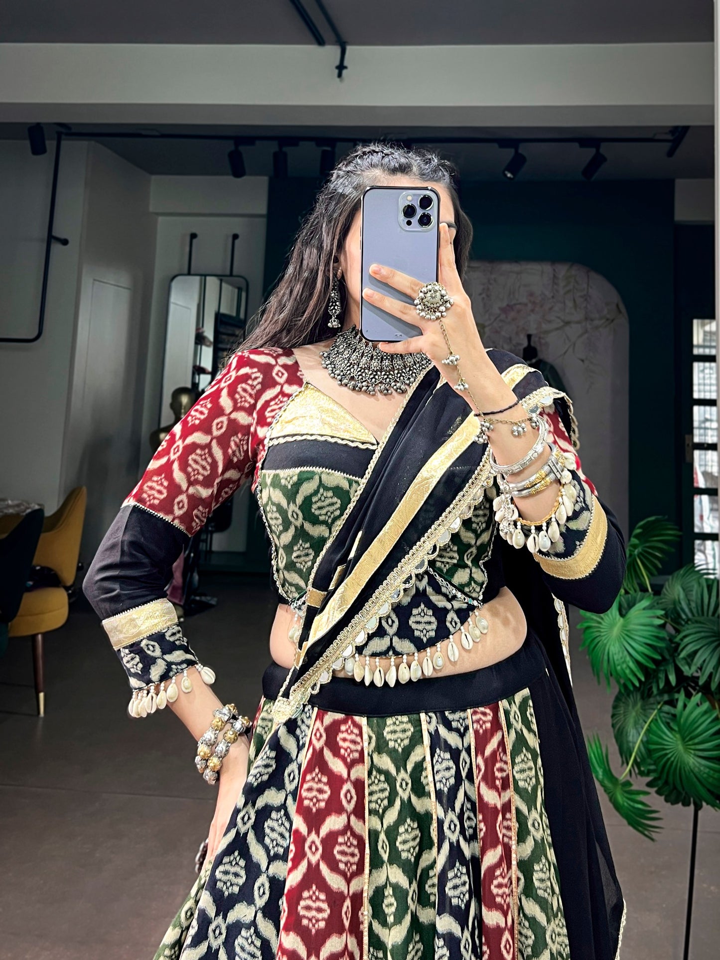 RangBhoomi Navratri Lehenga Set — Pure Rayon Heritage Print with Lace & 7m Flair