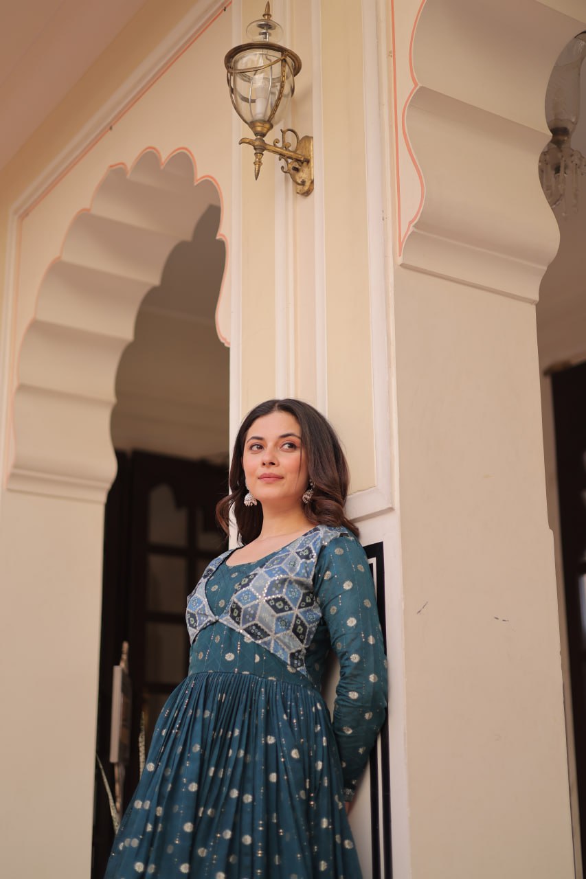 Position Print Choli Design Gown | Indian Ethnic Party Wear