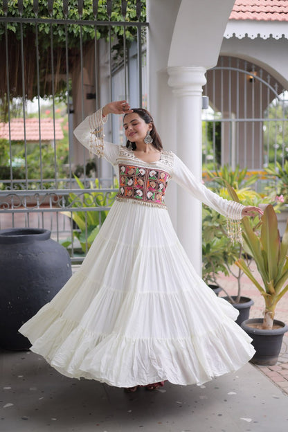 RangBhoomi Navratri Gown Collection 2026 — White, Maroon & Black Festive Gown