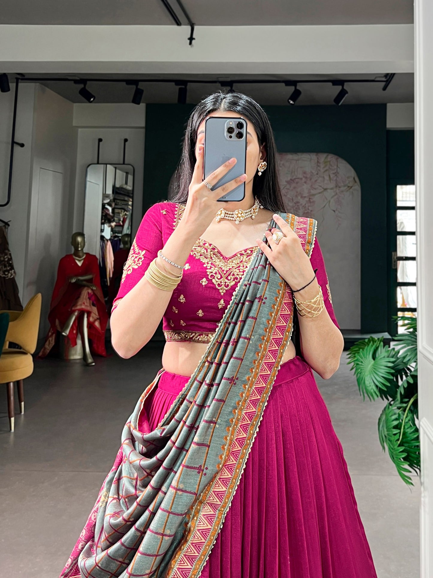 Elegant Vichitra Silk Lehenga Choli Set with Sequins and Thread Embroidery