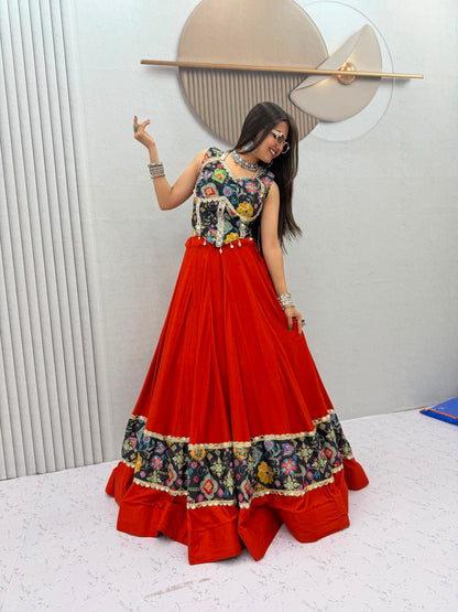 RangBhoomi Tapi-338 Big Flair 6 Meter Pure Cotton Lehenga Choli — Silk Choli, Fox Georgette Dupatta