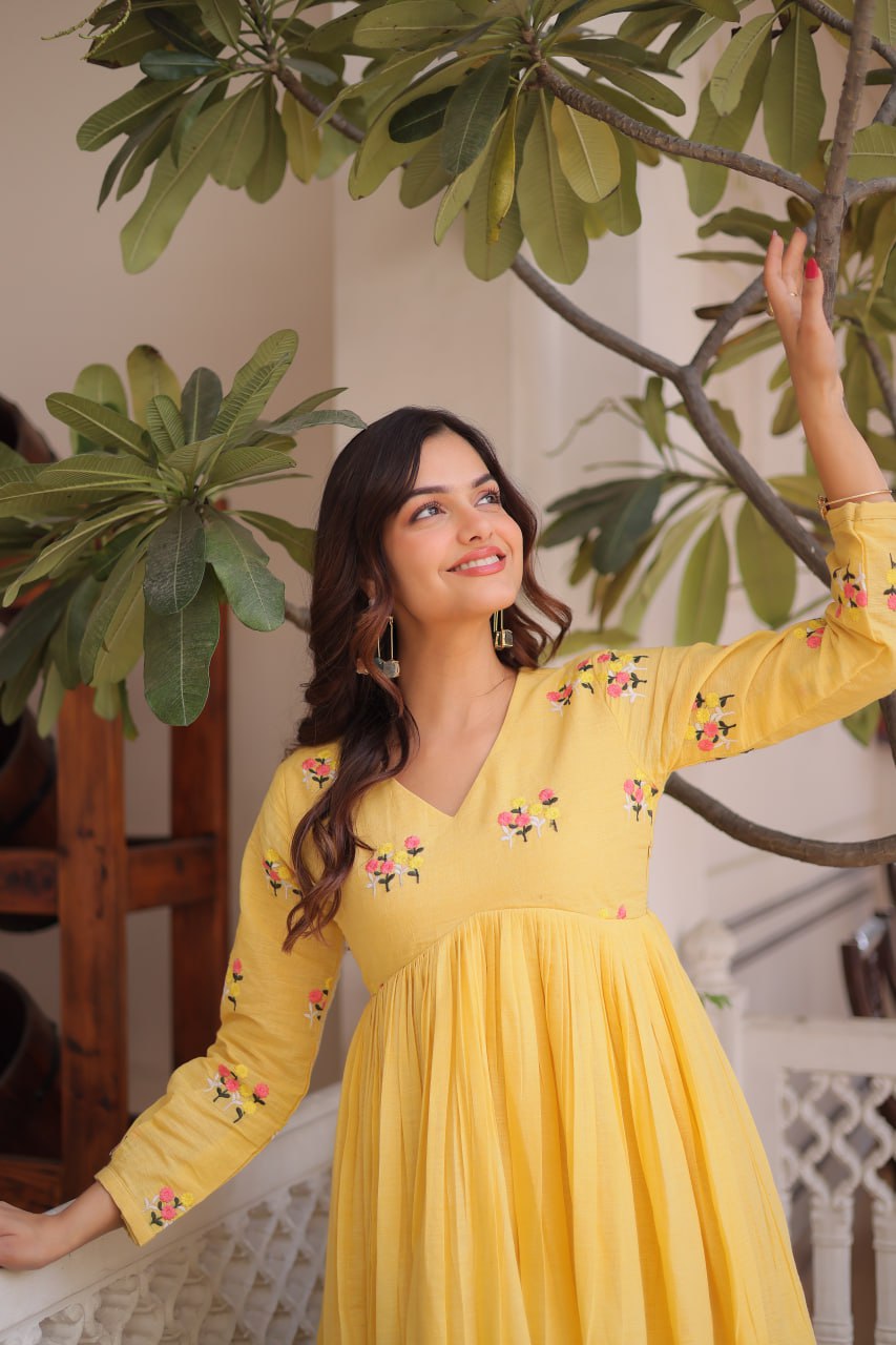 Premium Ready-to-Wear Embroidered Cotton Kurti with Matching Cotton Pants