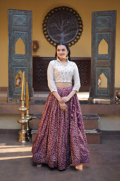 RangBhoomi Elegant Cosmos Jacquard Lehenga Choli Set with Embellished Blouse