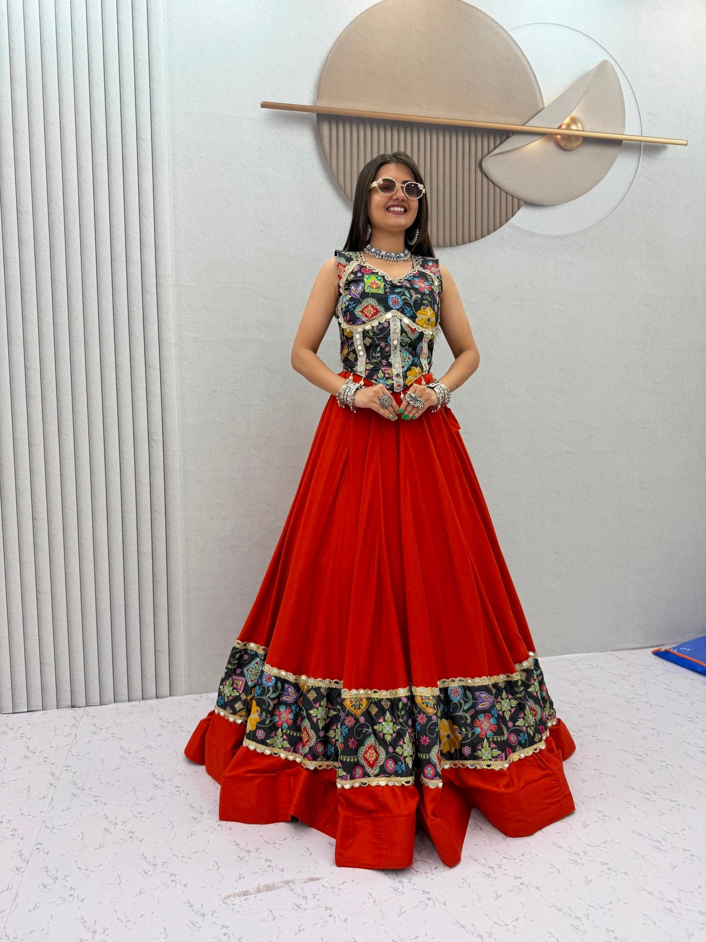 RangBhoomi Tapi-338 Big Flair 6 Meter Pure Cotton Lehenga Choli — Silk Choli, Fox Georgette Dupatta