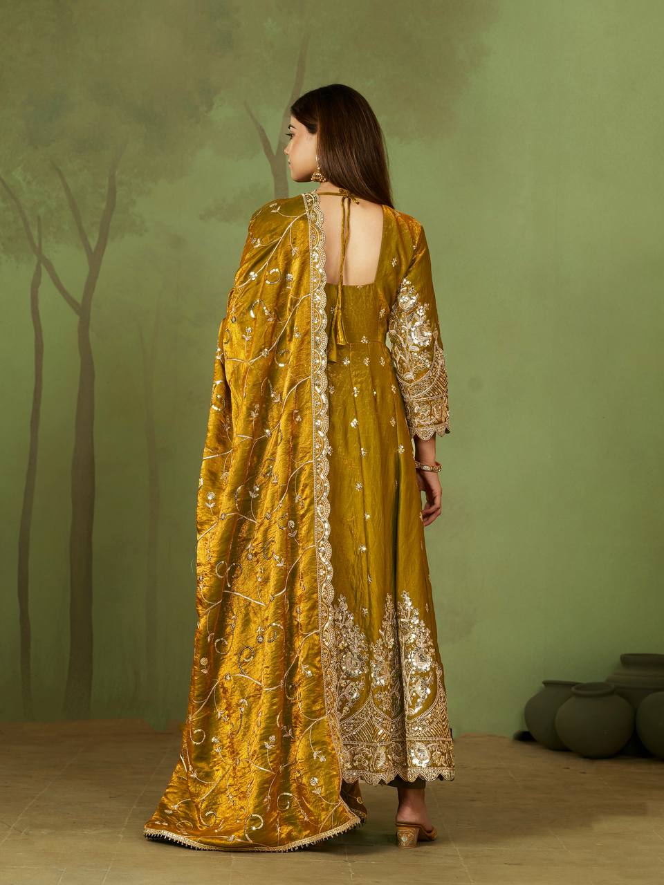RangBhoomi Designer Party Wear Gown Set — 10 Colors, Heavy Jelly Shimmer Silk, Fully Stitched Embroidered Gown with Dupatta & Micro-Cotton Pant