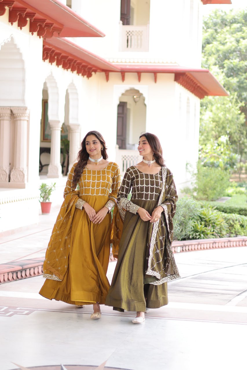 RangBhoomi Premium Ready-to-Wear Embroidered Gown and Dupatta Set