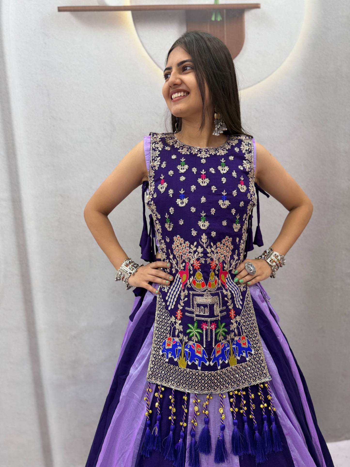 RangBhoomi Navratri Special Vichitra Silk Lengha Choli – Fully Stitched with Heavy Thread & Sequence Work
