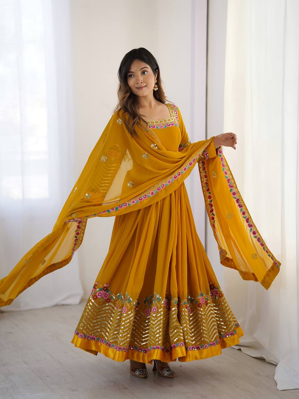 RangBhoomi Heavy Designer Party Gown with Embroidered Dupatta