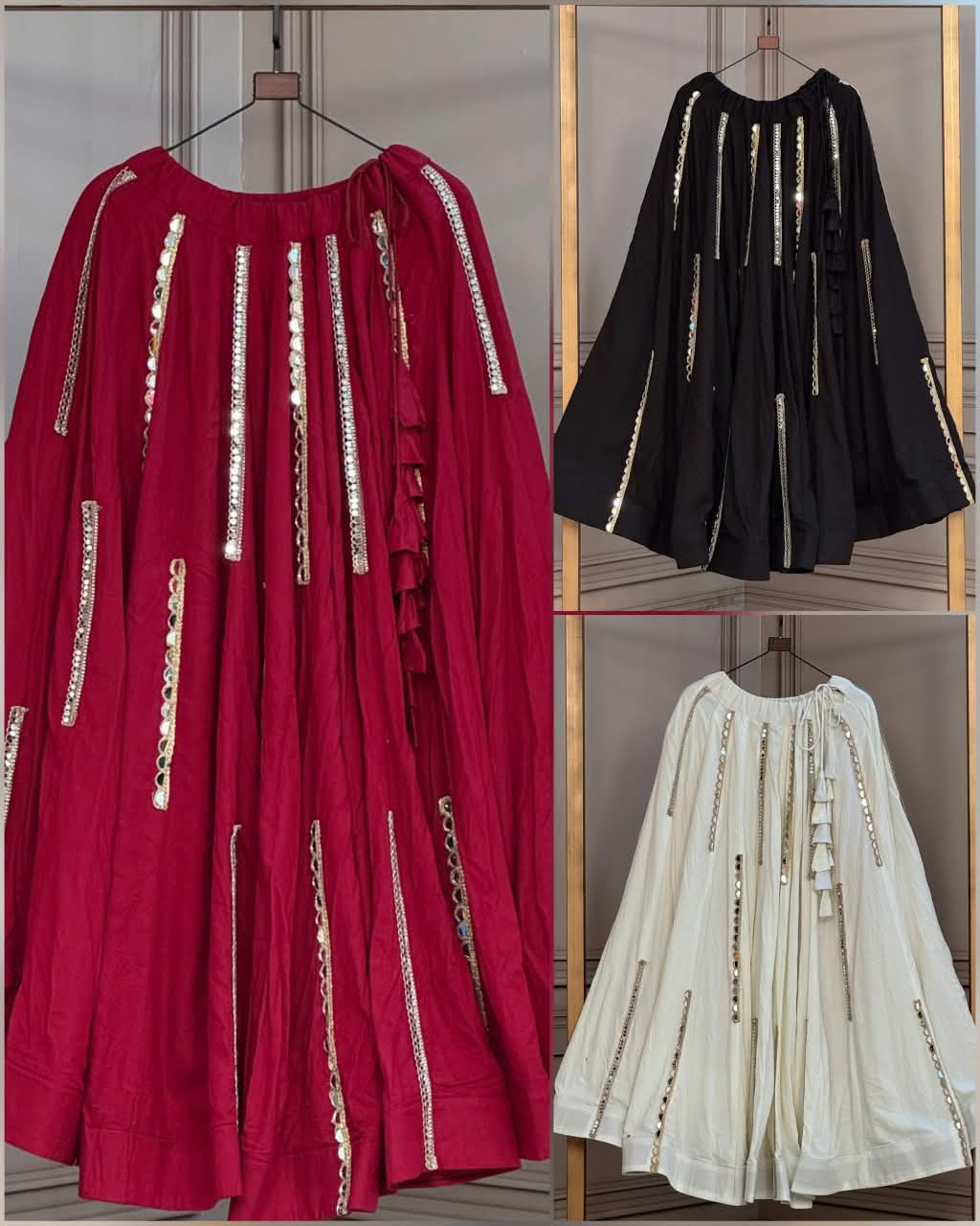 RangBhoomi Full-Stitched Rayon Lehenga with Multi Mirror Lace Work